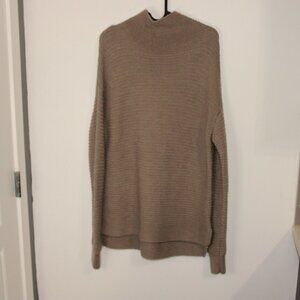 Athleta Small Tan Lodge Ribbed Mock Neck 100% Extra Fine Merino Wool Sweater
